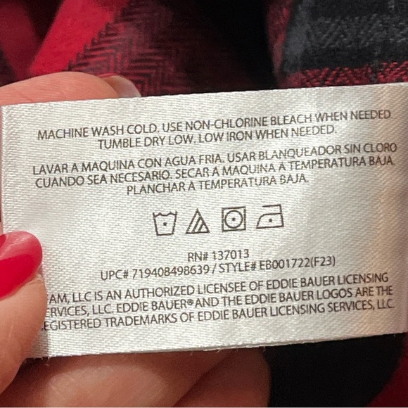 Eddie Bauer FLANNEL SHIRT RED BLACK Green Wide Plaid L/S Button checkered Cotton - Picture 6 of 12